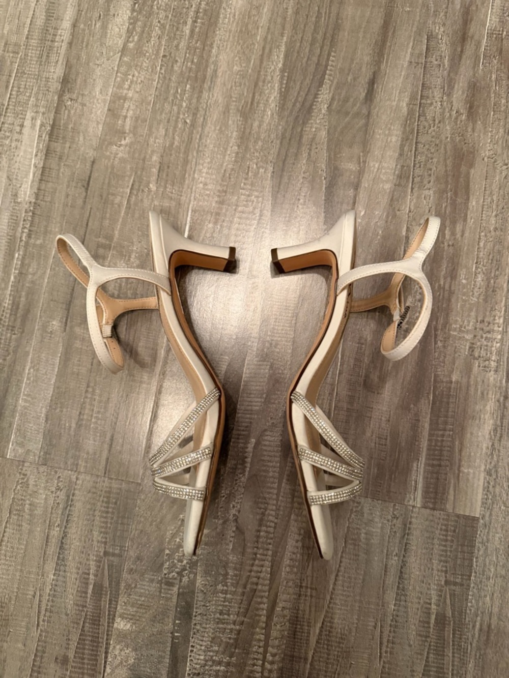 Ivory Rhinestone-Strap Slingback Heels - Picture 3 of 8